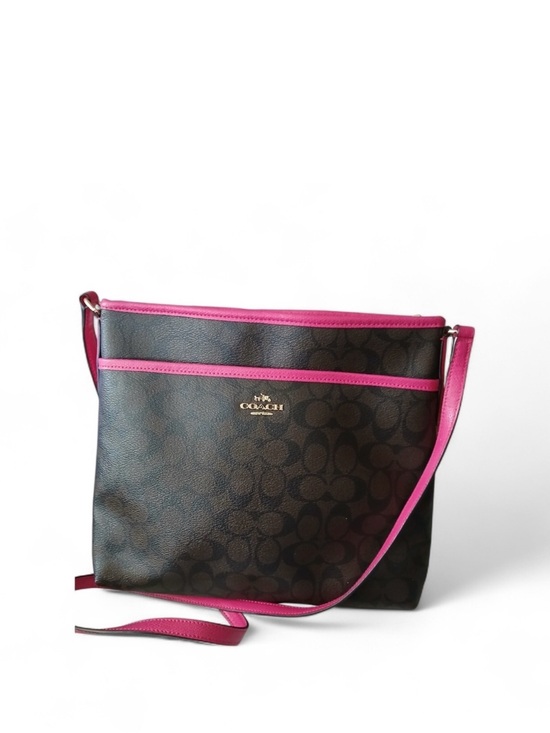 Coach Handbags - EUC Coach Brown Signature Crossbody with Pink Trim